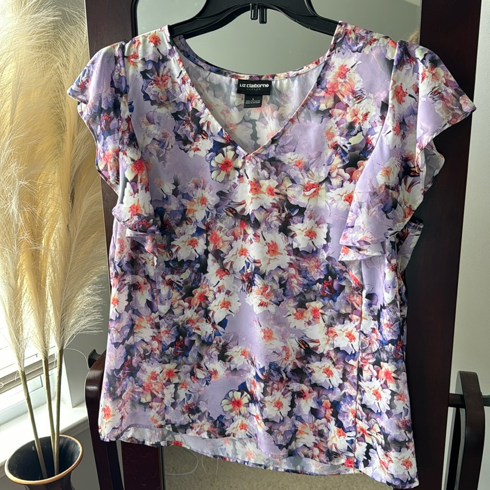 Floral Flutter Sleeve Blouse (L)